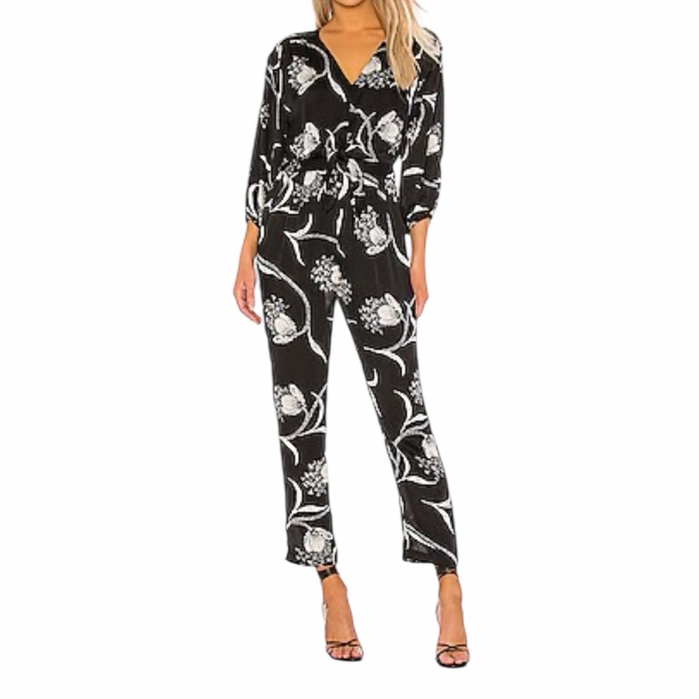 Joie Black and White Floral V-Neck "Shaila" Jumpsuit XS